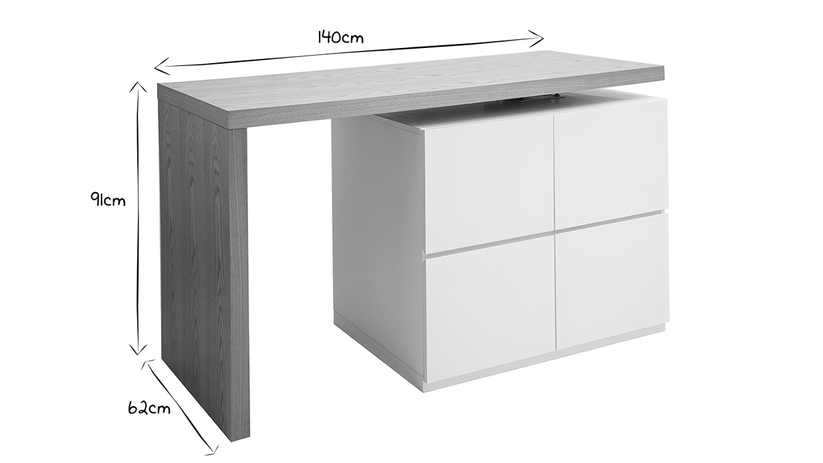 Mesa de bar modulable con almacenaje blanco mate y roble A91 cm MAX