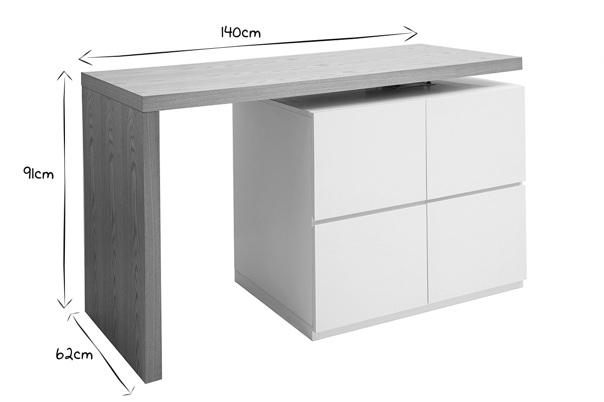 Mesa de bar modulable con almacenaje blanco mate y roble A91 cm MAX