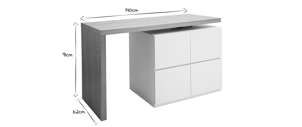 Mesa de bar modulable con almacenaje blanco mate y roble A91 cm MAX