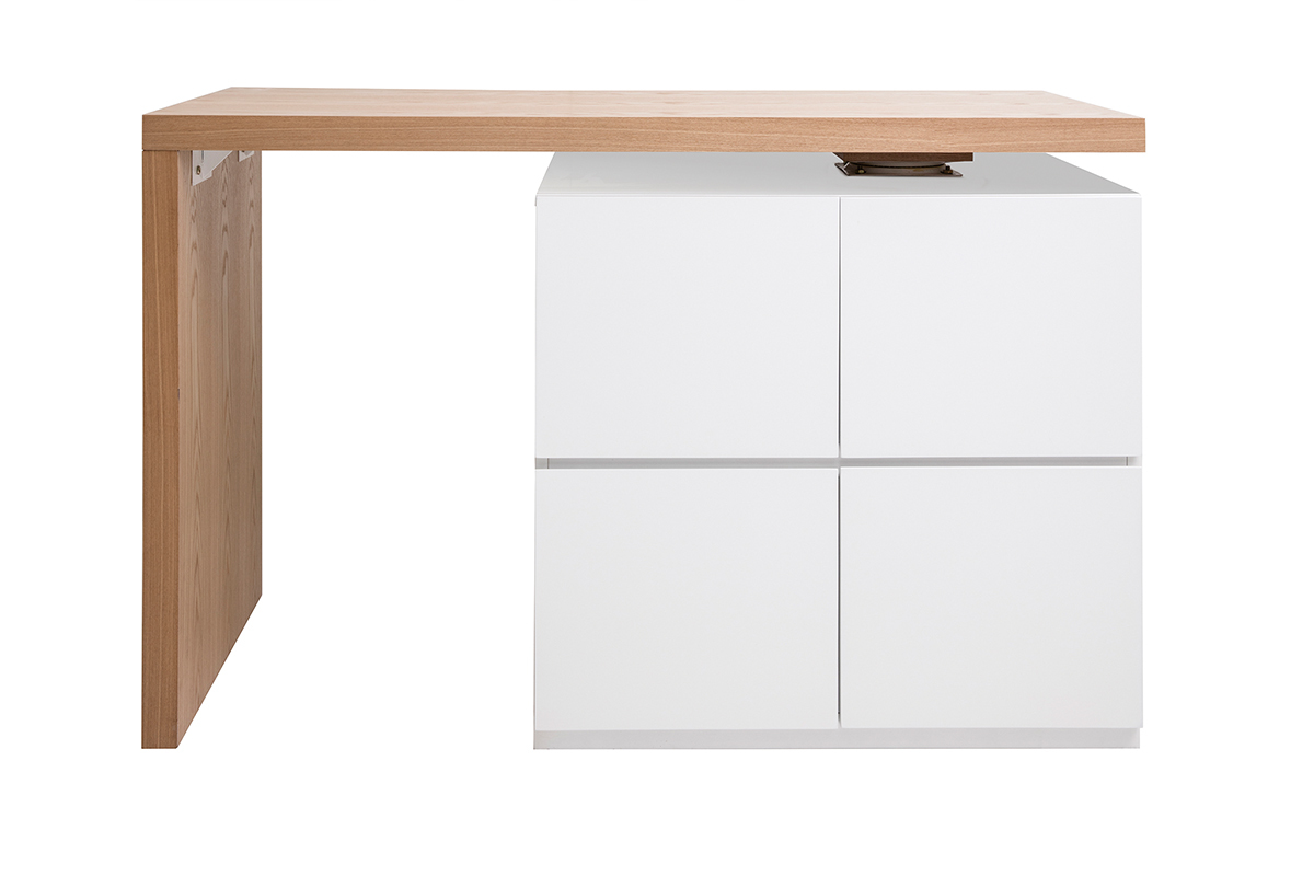 Mesa de bar modulable con almacenaje blanco mate y roble A91 cm MAX
