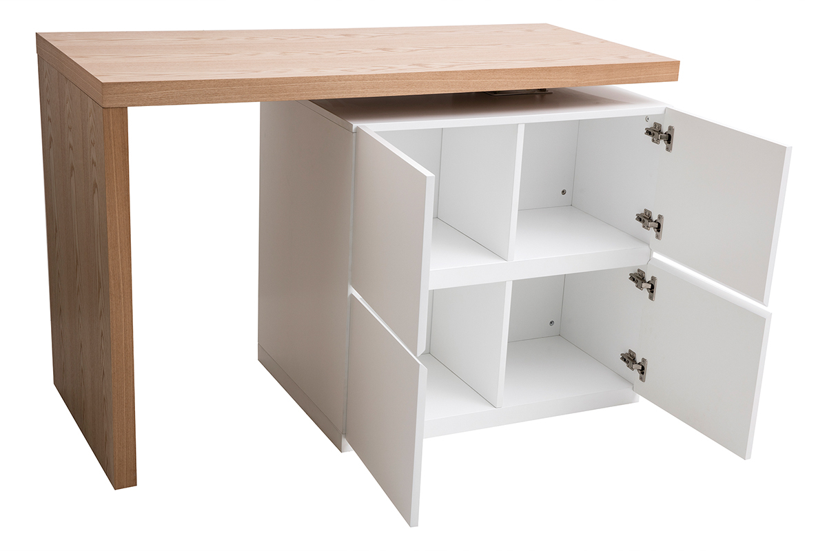 Mesa de bar modulable con almacenaje blanco mate y roble A91 cm MAX