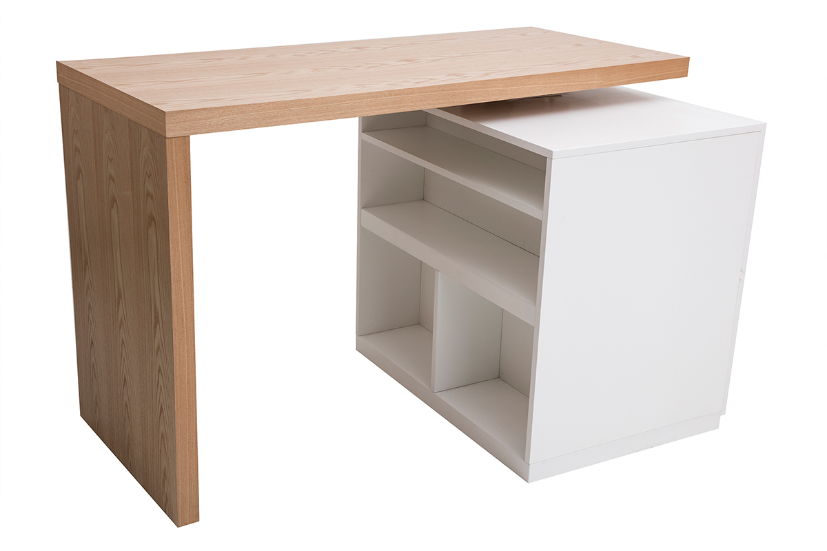 Mesa de bar modulable con almacenaje blanco mate y roble A91 cm MAX
