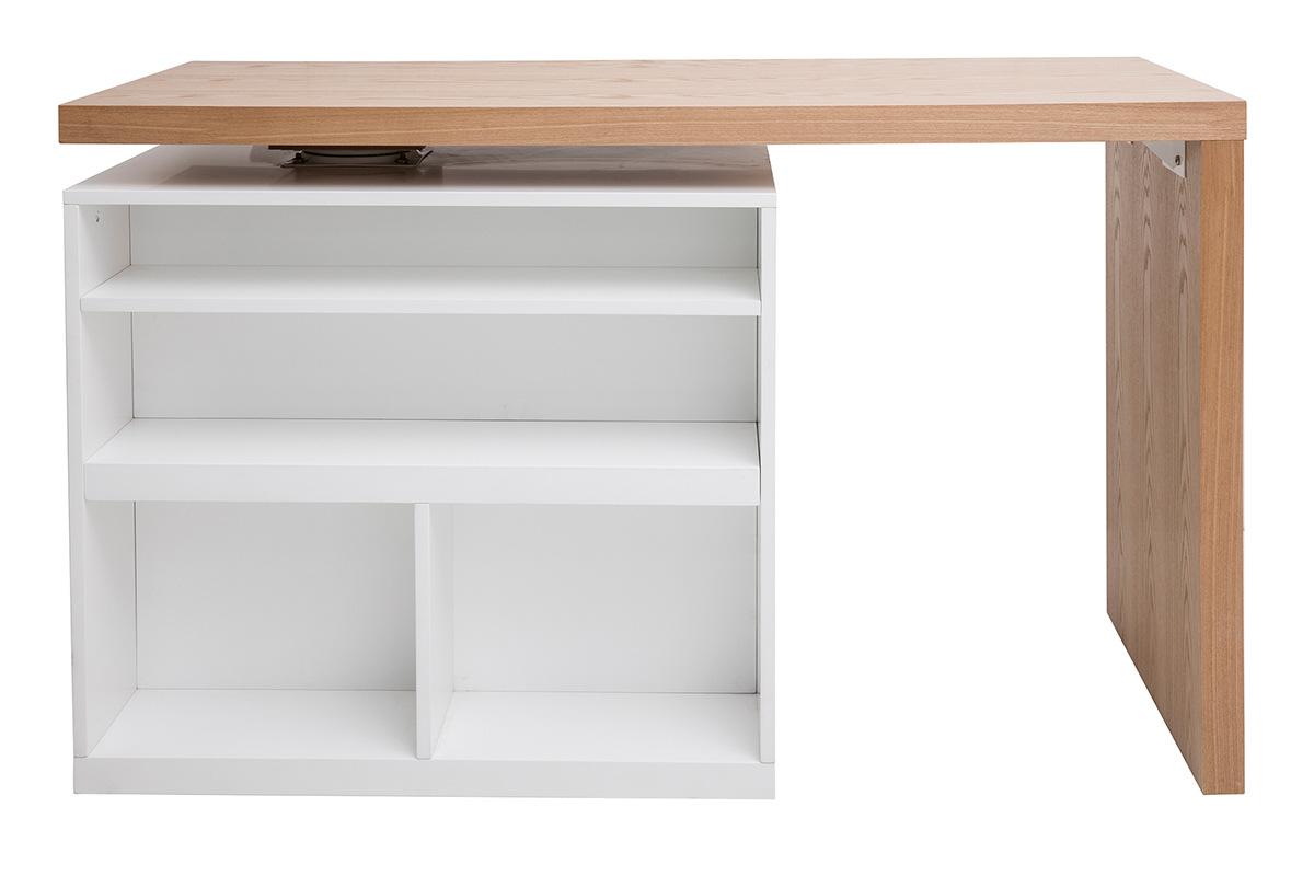 Mesa de bar modulable con almacenaje blanco mate y roble A91 cm MAX