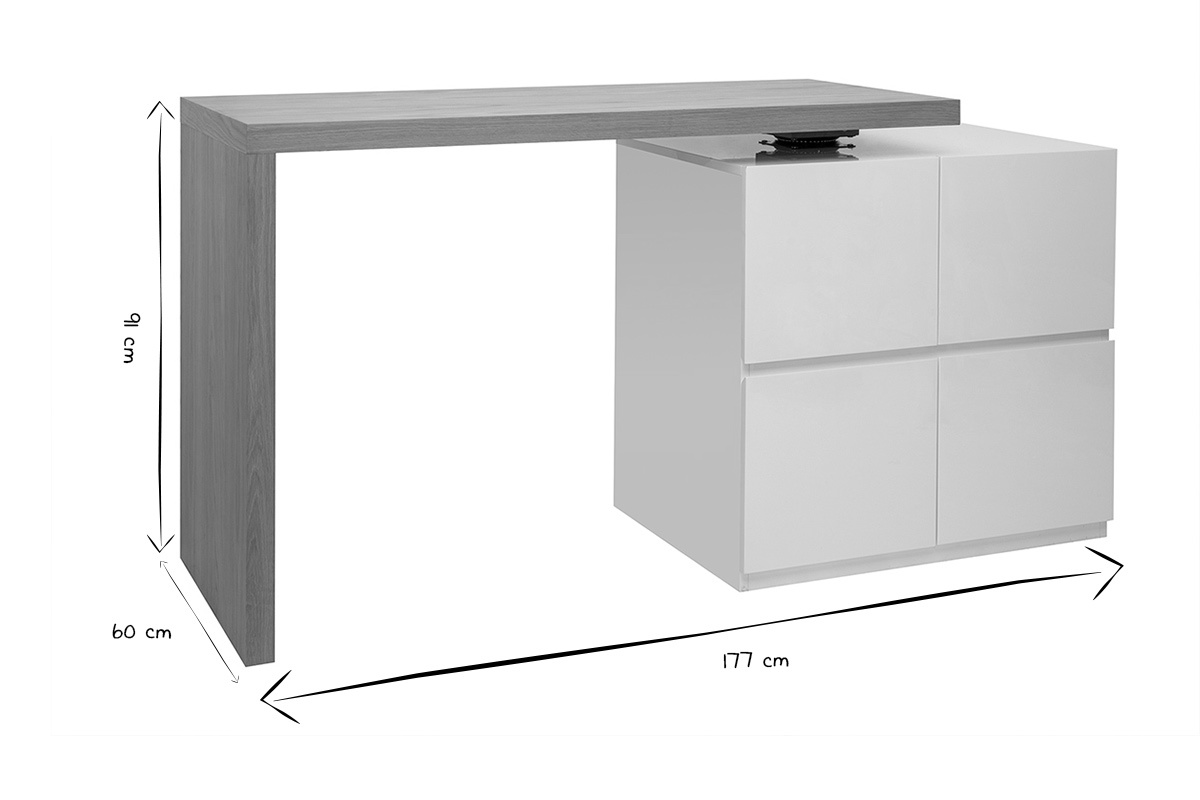 Mesa de bar modulable con almacenaje blanco mate y roble A91 cm MAX