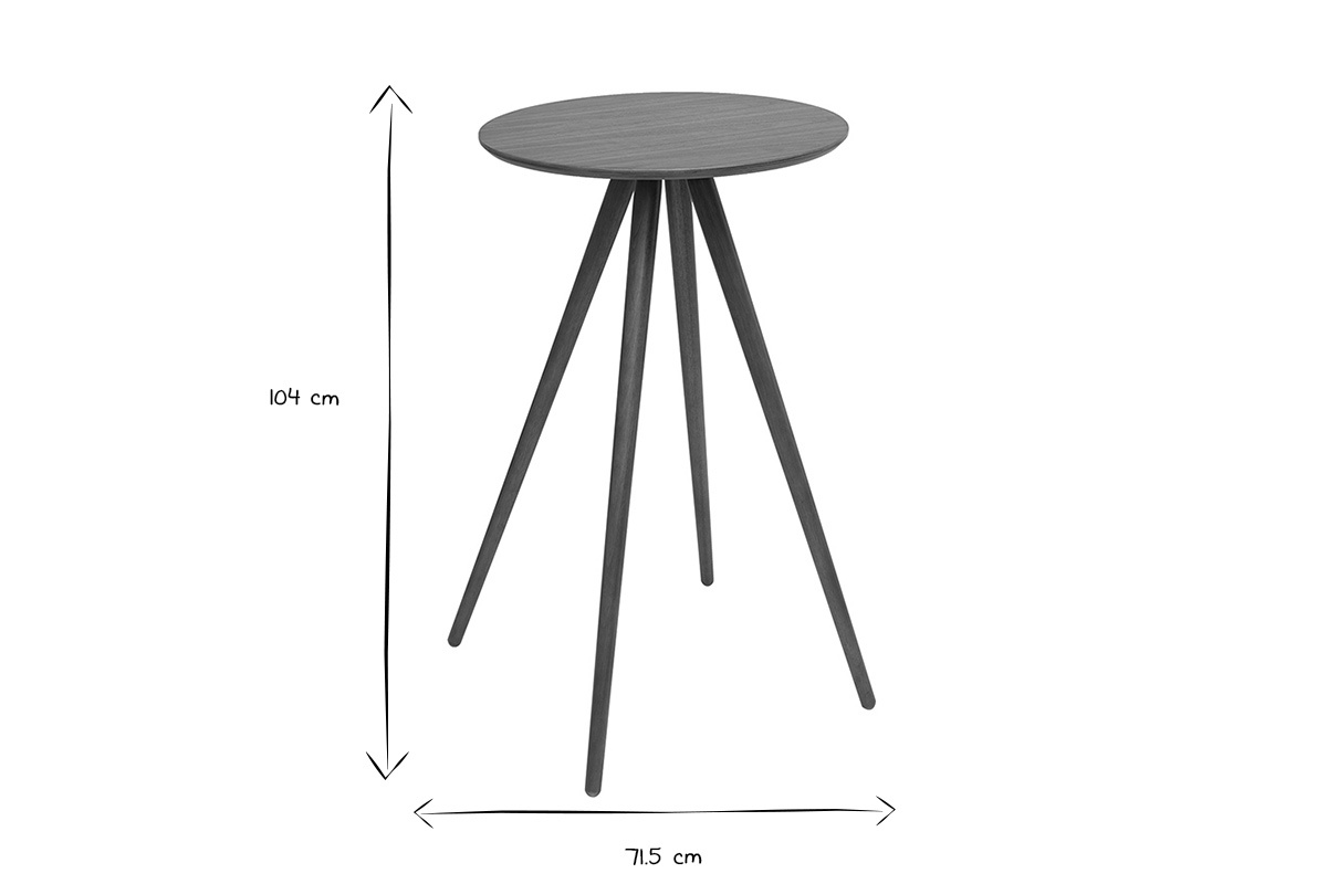 Dimensiones de la mesa de bar redonda NORDECO en blanco y negro, altura 104 cm, di�metro 71,5 cm.