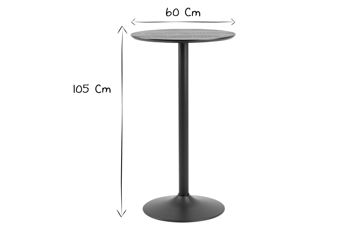 Mesa de bar redonda madera negra y metal D60 cm KALI