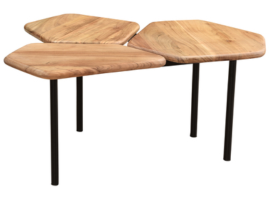 Mesa de centro con 3 tableros de acacia y metal SUZANE