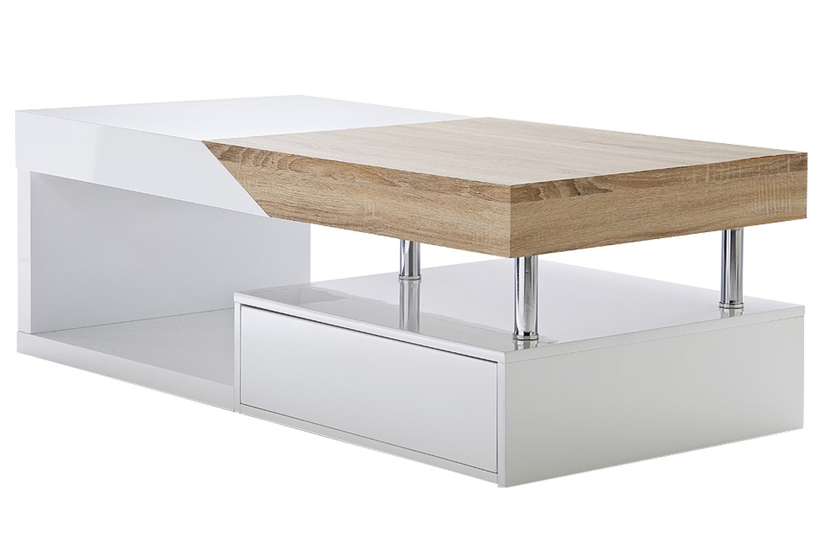 Mesa de centro con almacenaje blanca lacada y roble SLICE