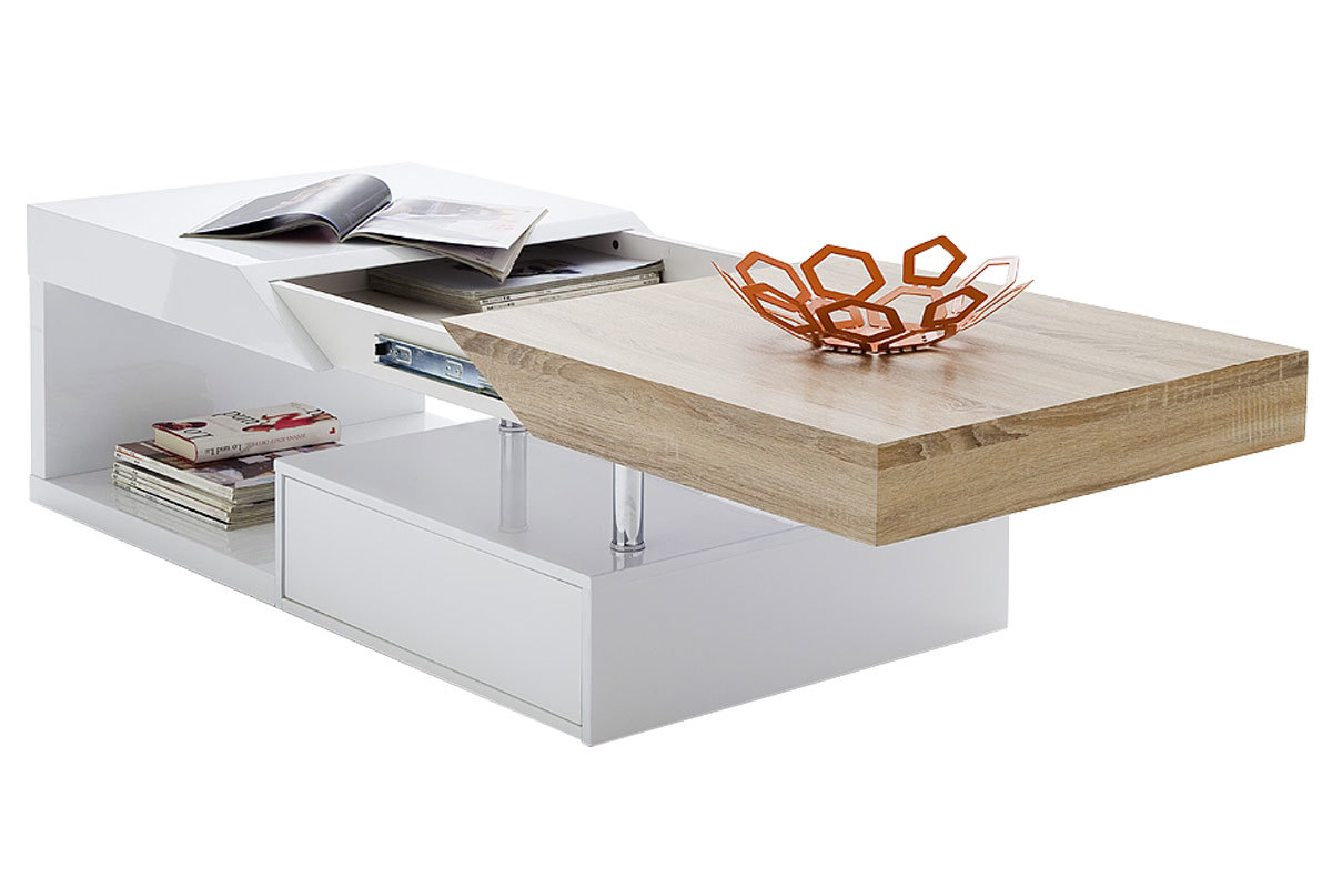 Mesa de centro con almacenaje blanca lacada y roble SLICE