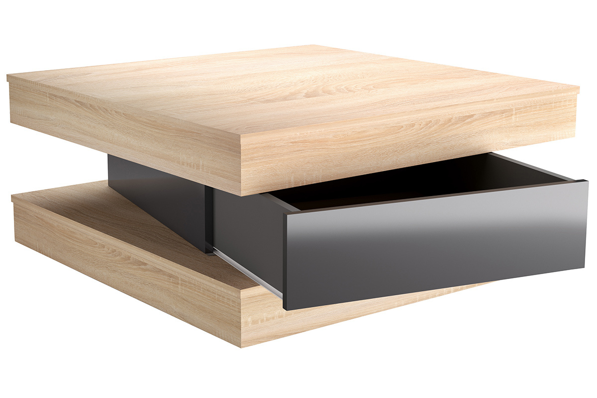 Mesa de centro con cajn acabado roble y lacado gris brillante LEGO