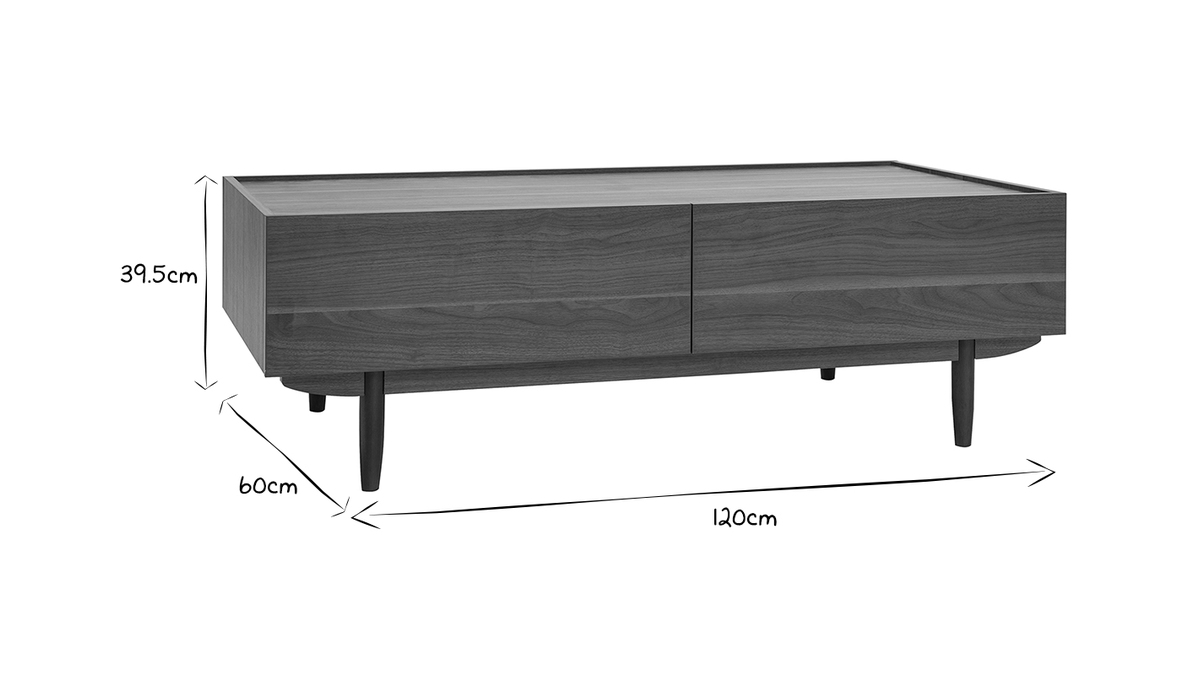 Mesa de centro con cajones de madera oscura 120 cm SANAA
