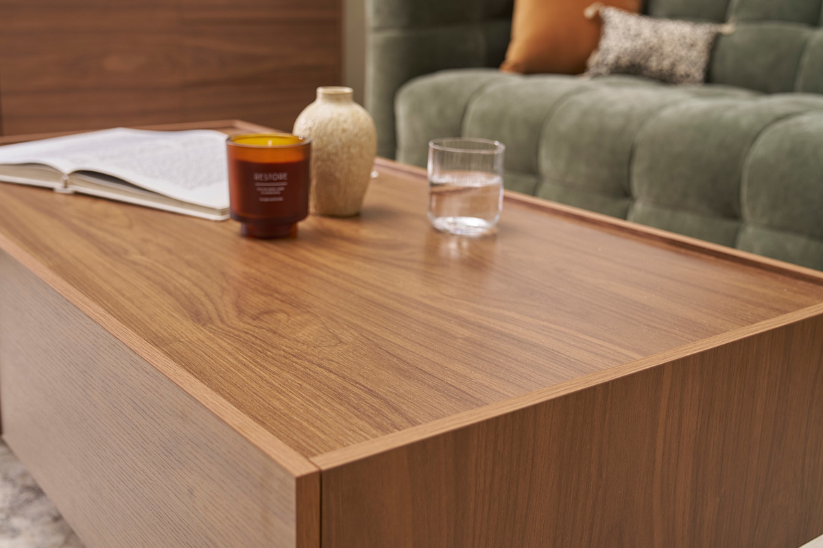 Mesa de centro con cajones de madera oscura 120 cm SANAA