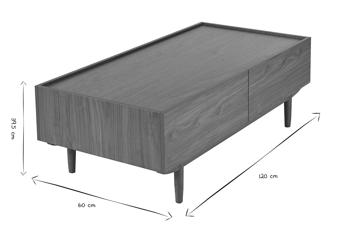 Mesa de centro con cajones de madera oscura 120 cm SANAA