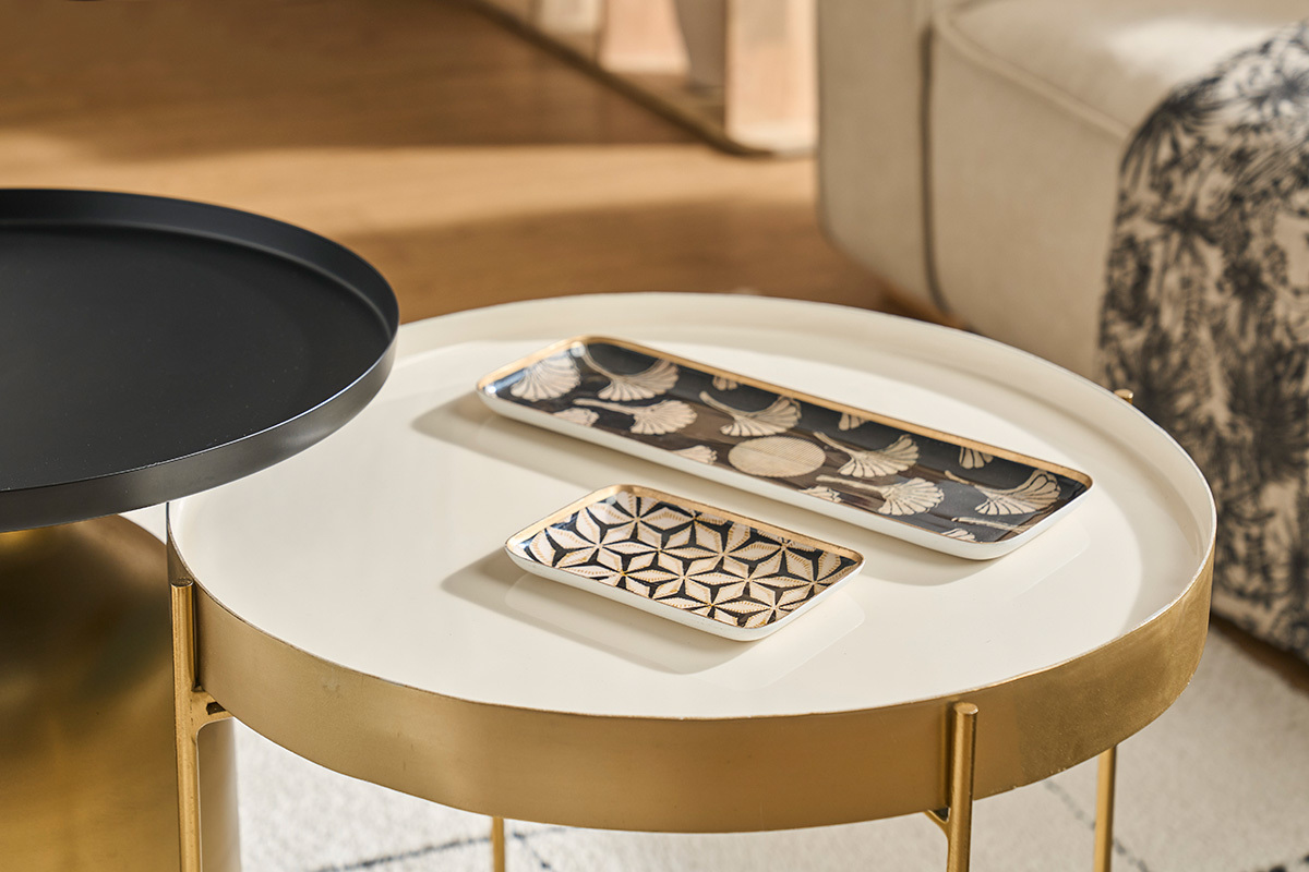 Mesa de centro con tablero reversible azul petrleo y blanco SATEEN
