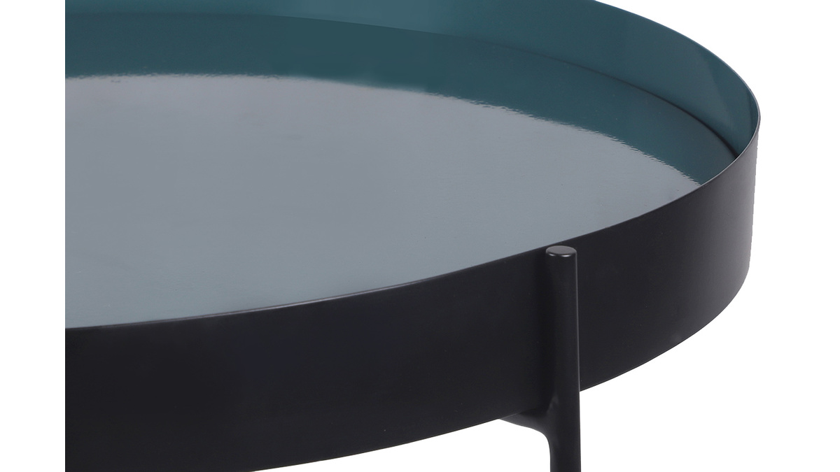 Mesa de centro con tablero reversible azul petróleo y negro SATEEN 