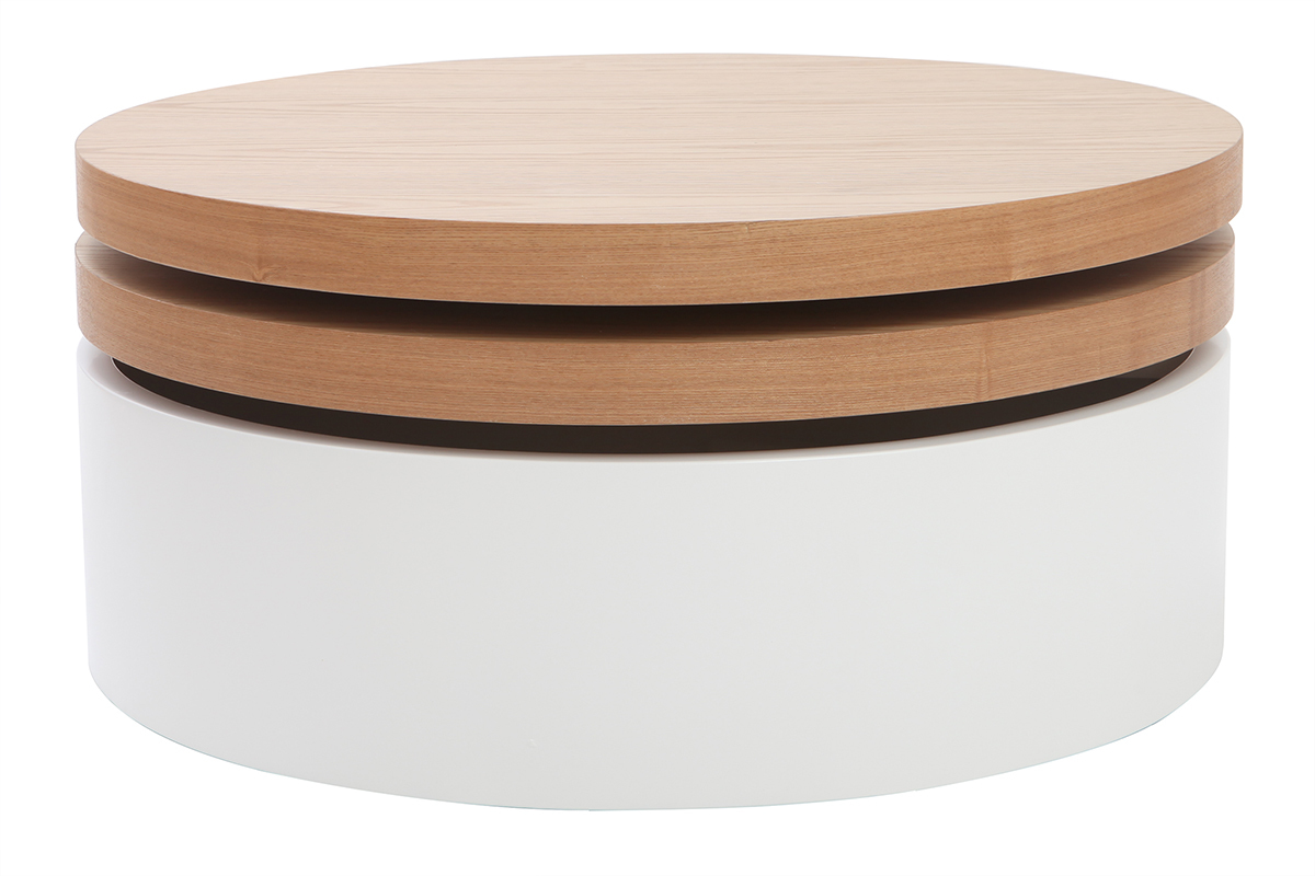 Mesa de centro con tableros pivotantes y almacenaje blanca y madera ICON