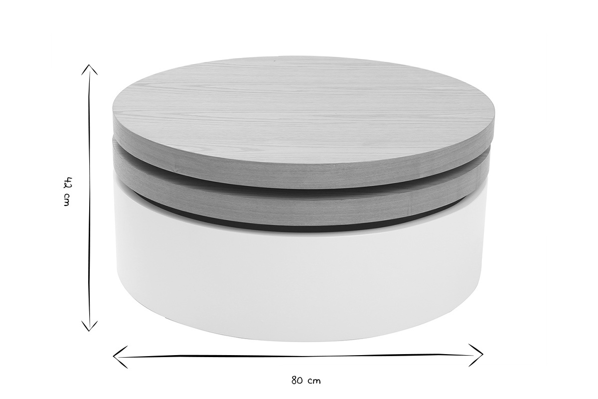 Mesa de centro con tableros pivotantes y almacenaje blanca y madera ICON