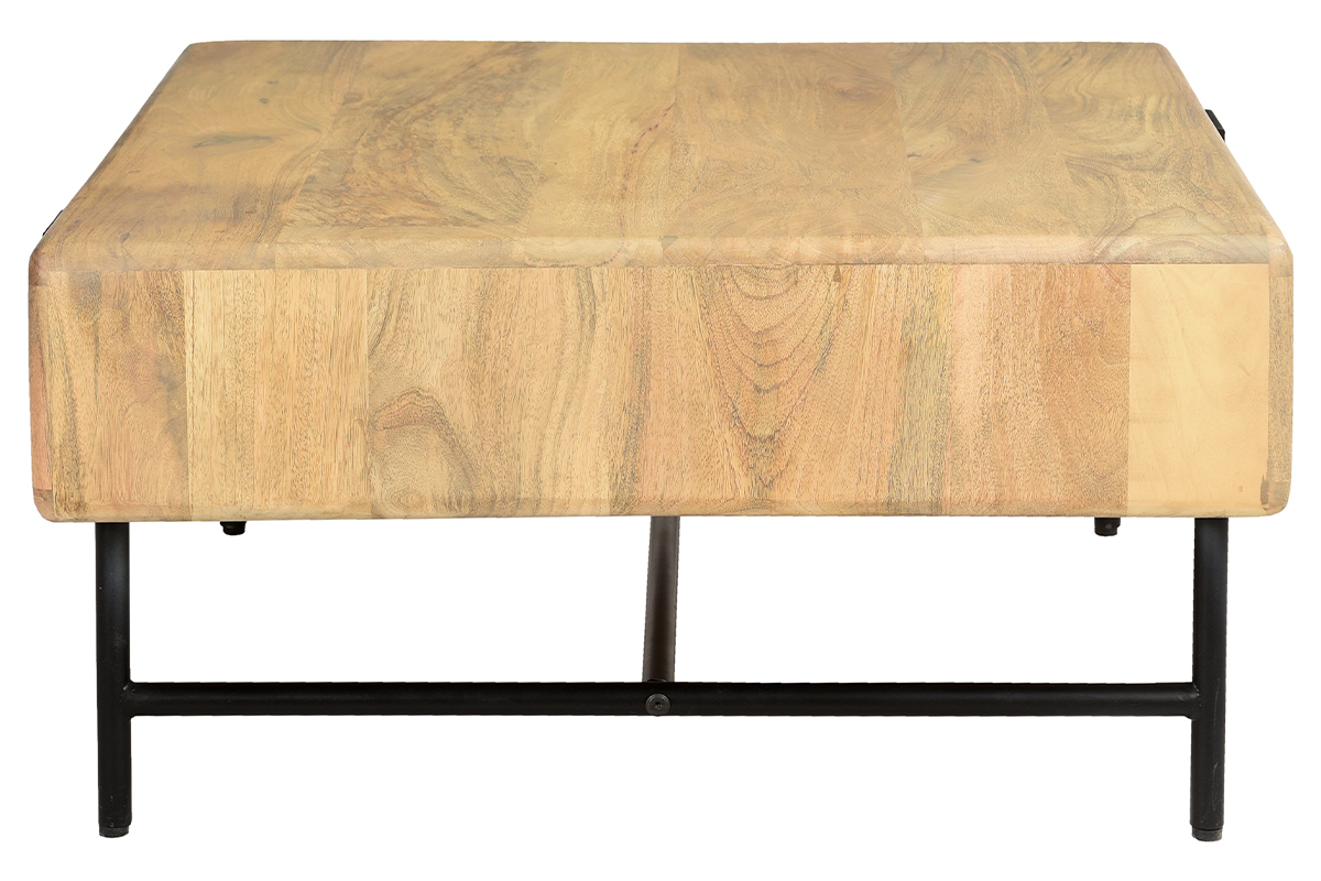 Mesa de centro cuadrada con 2 cajones de madera maciza de mango 80 cm MORISSON