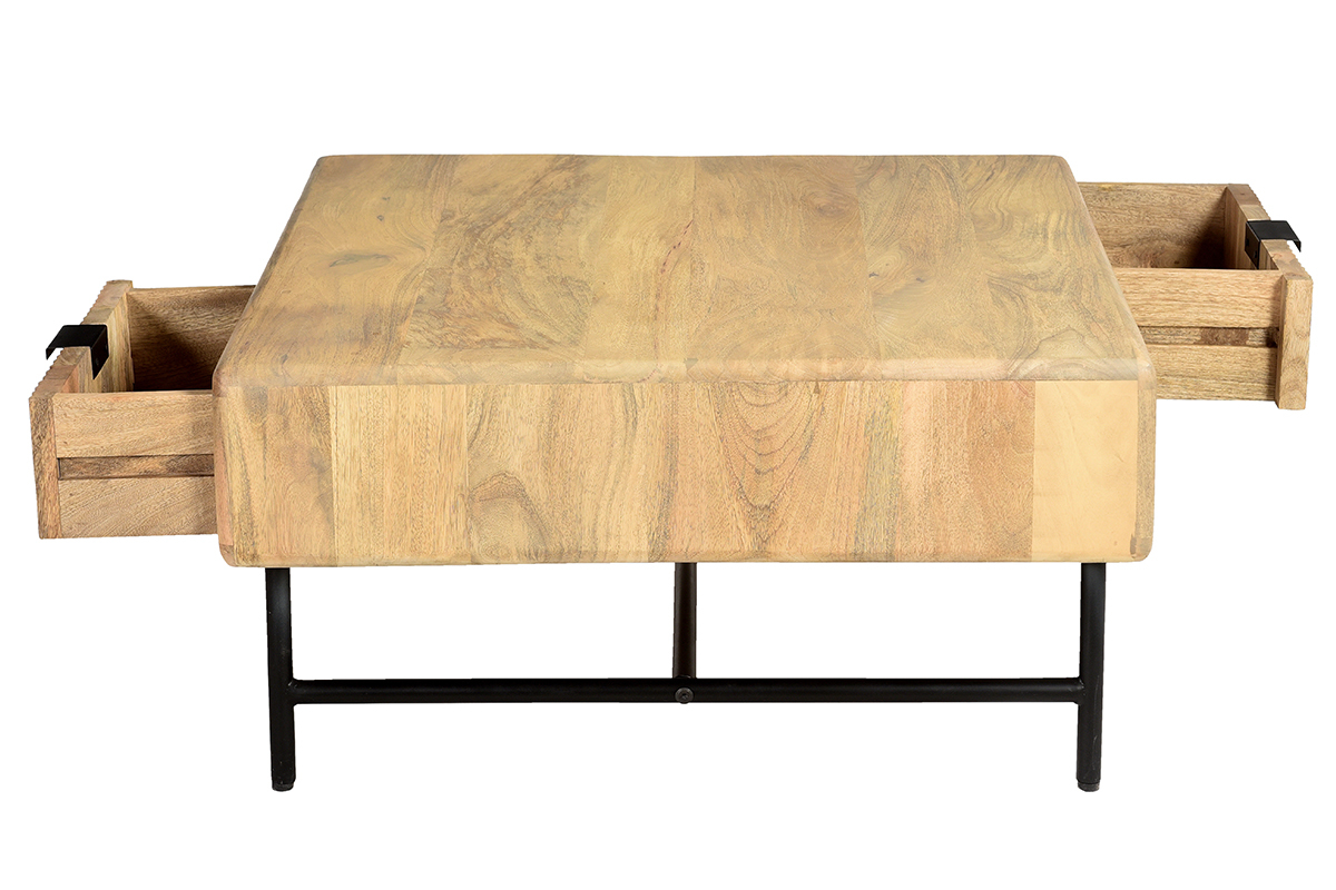 Mesa de centro cuadrada con 2 cajones de madera maciza de mango 80 cm MORISSON