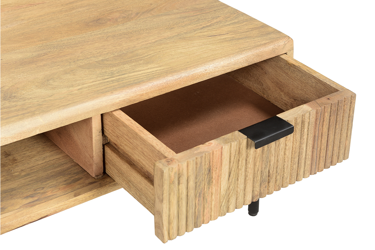 Mesa de centro cuadrada con 2 cajones de madera maciza de mango 80 cm MORISSON