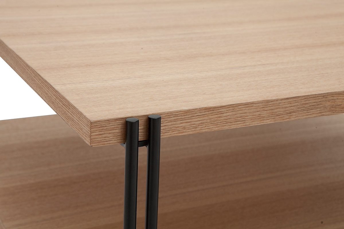 Mesa de centro cuadrada con doble tablero de madera clara y metal negro HARLAN