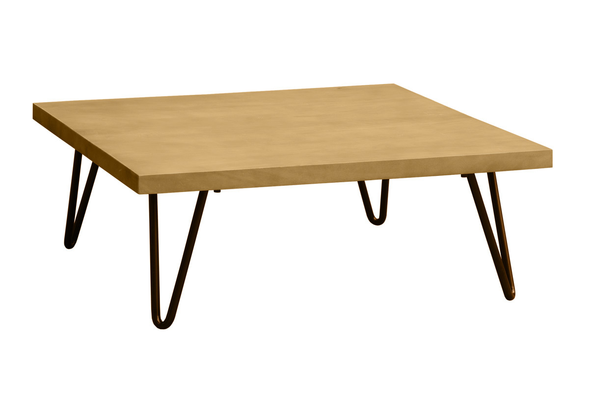 Mesa de centro cuadrada de madera de mango maciza y metal negro 80cm VIBES
