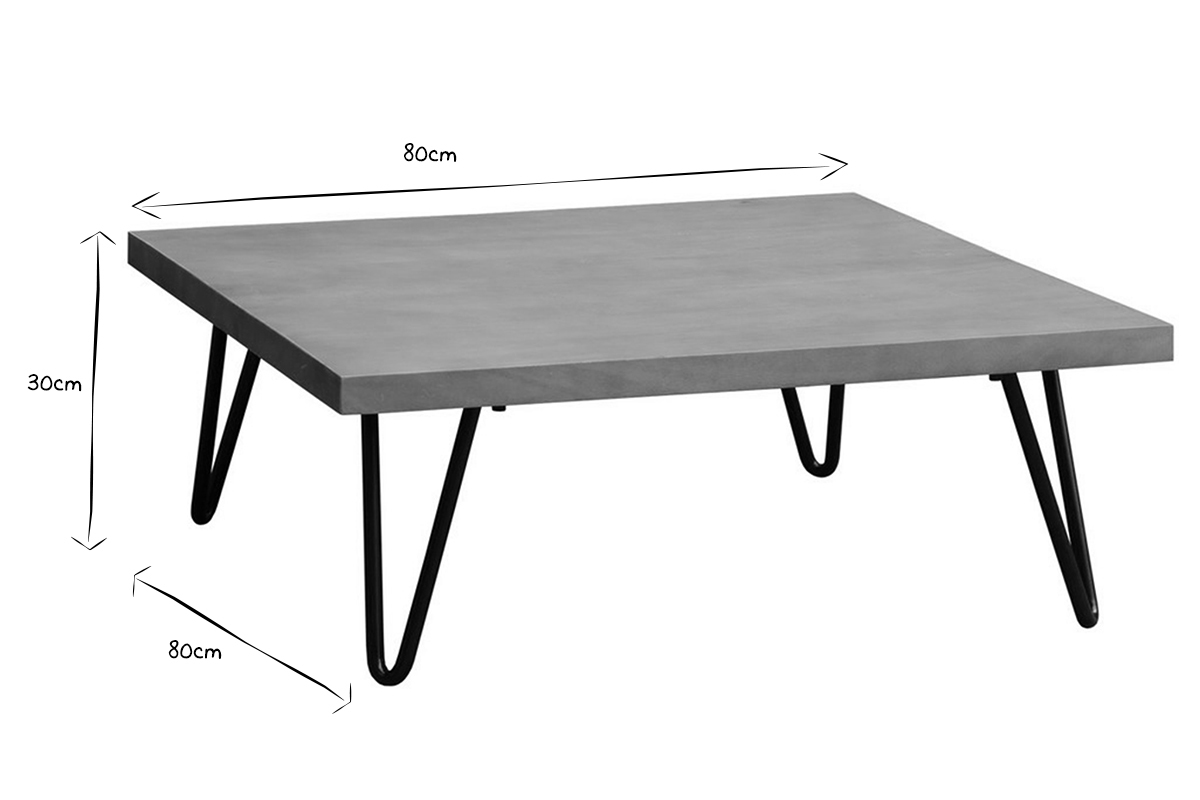 Mesa de centro cuadrada de madera de mango maciza y metal negro 80cm VIBES