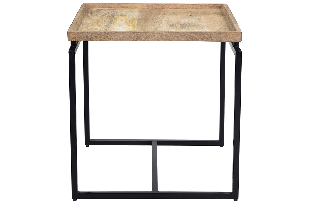 Mesa de centro cuadrada en mango y metal negro L55 cm FRAME