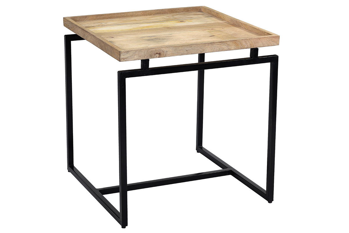 Mesa de centro cuadrada en mango y metal negro L55 cm FRAME