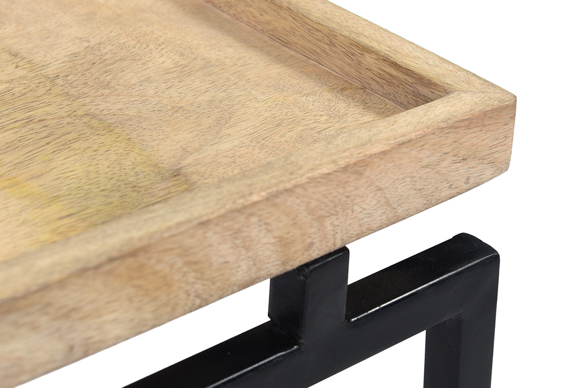 Mesa de centro cuadrada en mango y metal negro L55 cm FRAME