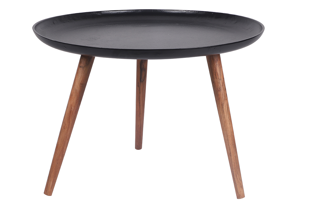 Mesa de centro de aluminio negro y madera de mango dim. 75cm LUMI