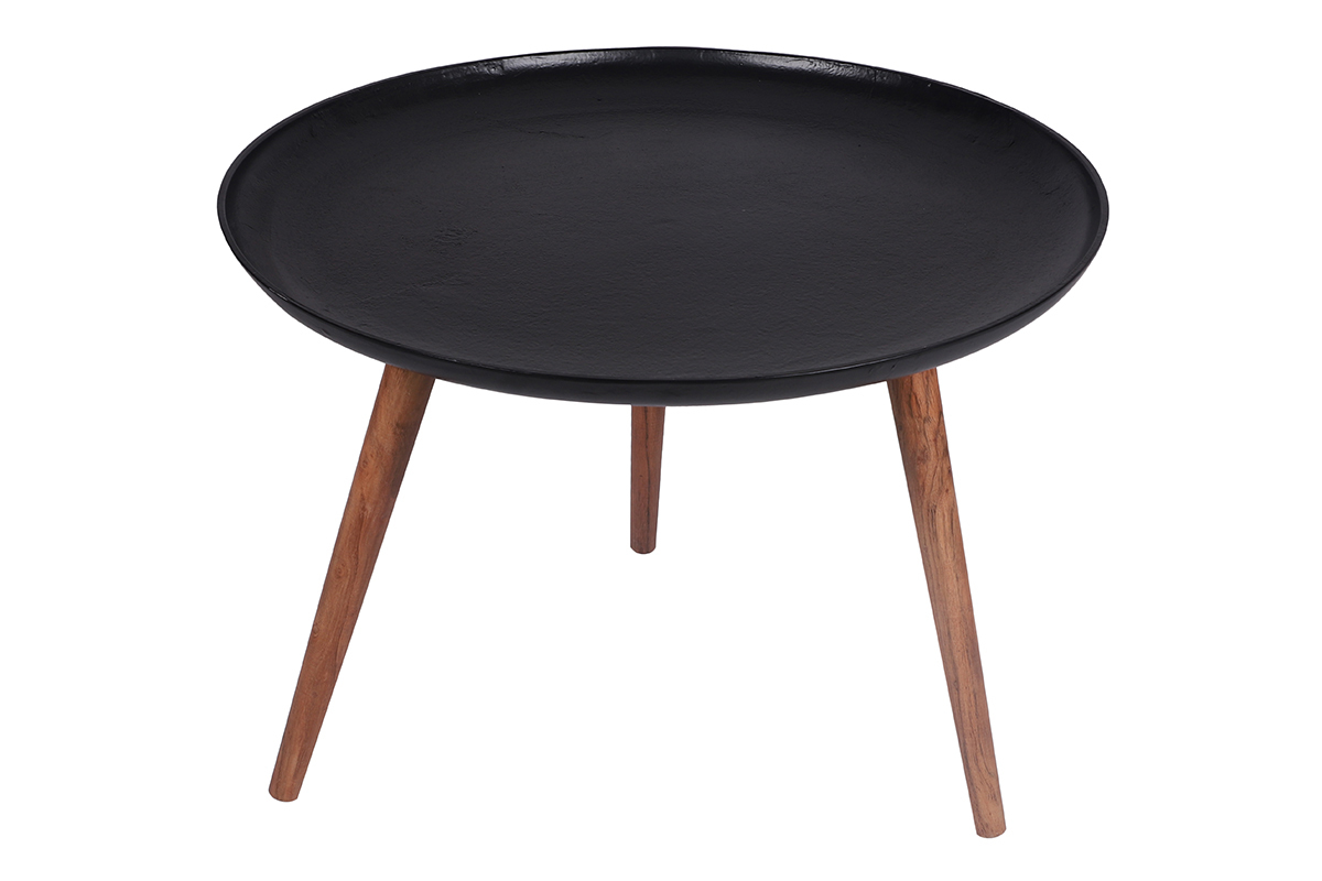 Mesa de centro de aluminio negro y madera de mango dim. 75cm LUMI