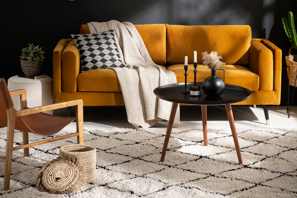 Mesa de centro de aluminio negro y madera de mango dim. 75cm LUMI