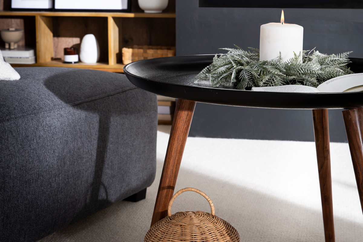 Mesa de centro de aluminio negro y madera de mango dim. 75cm LUMI