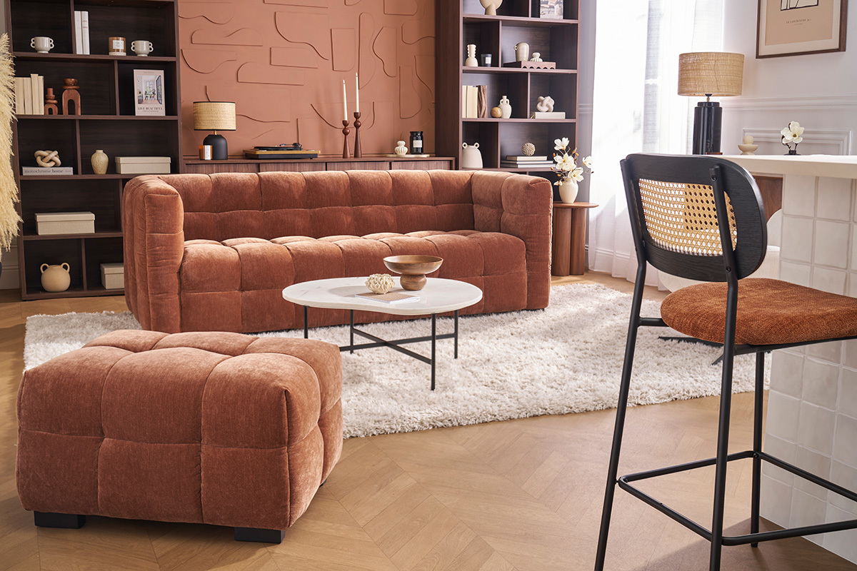 Mesa de centro de diseo de mrmol blanco y metal negro L80 cm SASSO