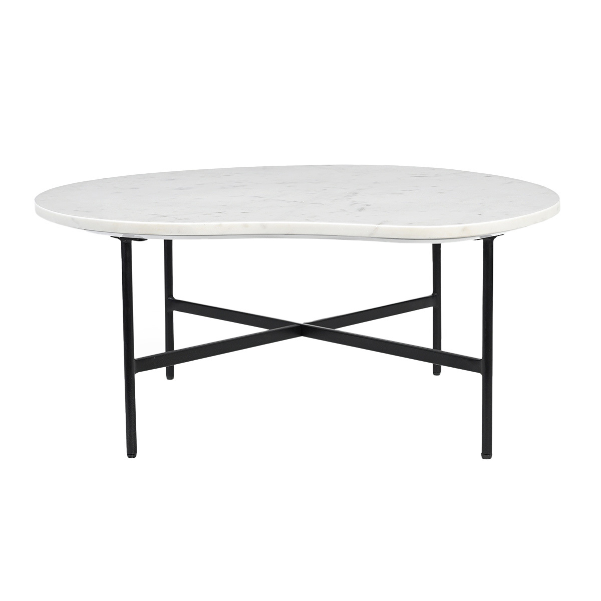 Mesa de centro de diseño de mármol blanco y metal negro L80 cm SASSO