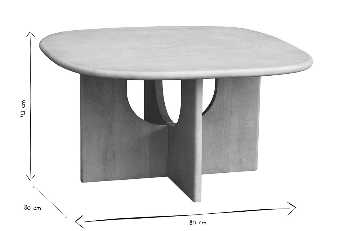 Dimensiones de la mesa baja de dise�o en blanco y negro: L80 x P80 x H42 cm