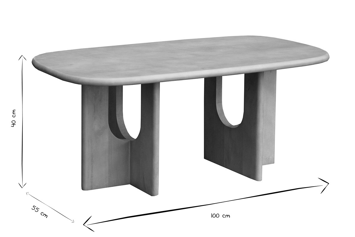 Dimensiones de la mesa de centro MASSARI en negro y blanco: 100 cm x 55 cm x 40 cm.