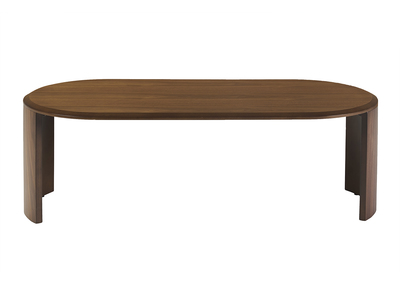 Mesa de centro de dise&ntilde;o ovalada en madera oscura nogal L120 cm ASSA