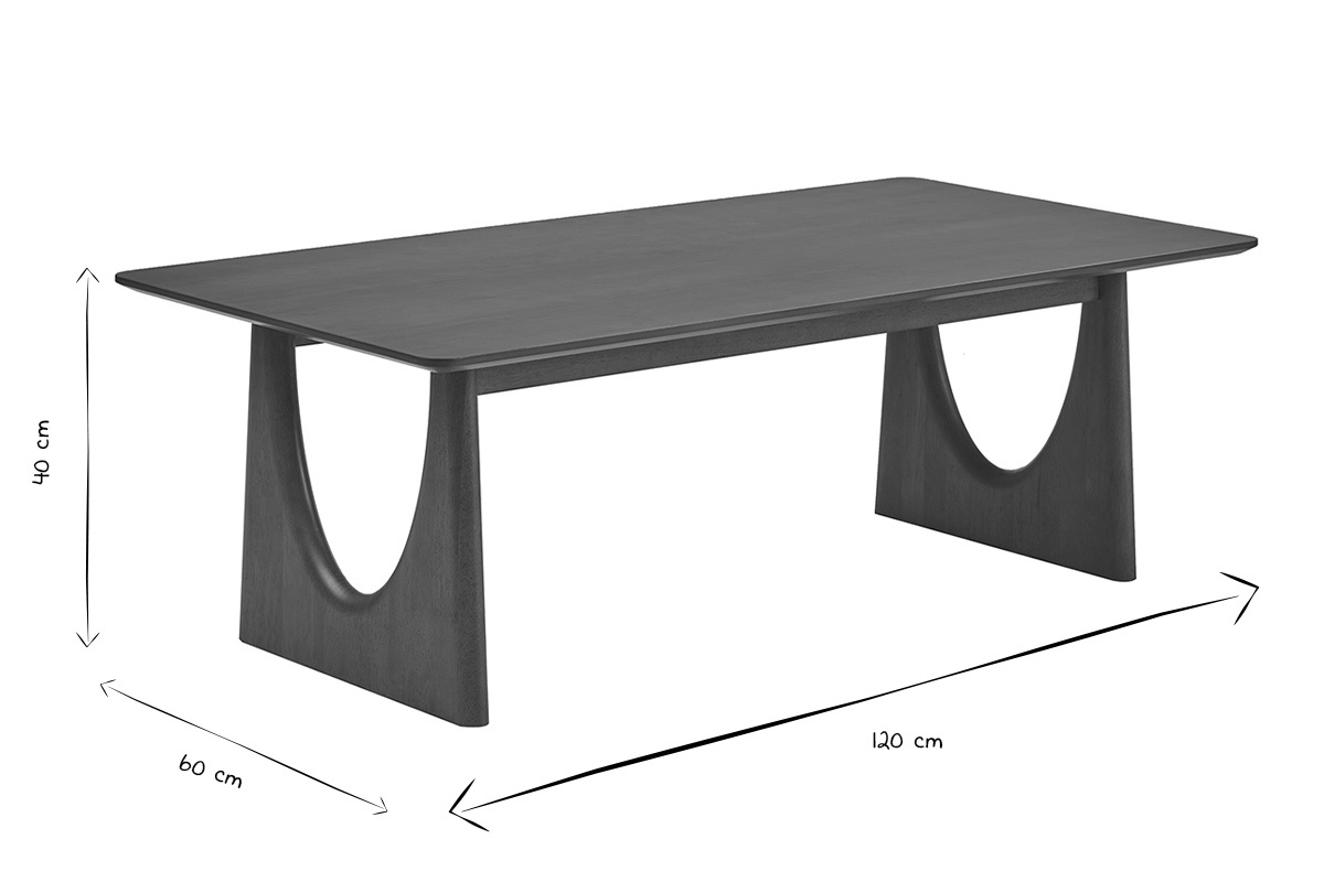 Dimensiones de la mesa de centro rectangular KUALA en blanco y negro, L120 x P60 x H40 cm