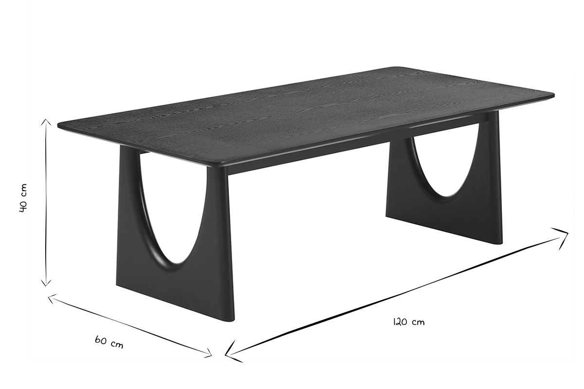 Dimensiones de la mesa de centro de dise�o rectangular negra L120 cm: L120 x P60 x H40 cm en negro y blanco.