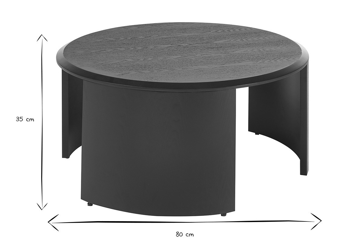 Dimensiones de la mesa de centro de dise�o redonda ZAHRA en blanco y negro: 80 cm de di�metro, 35 cm de altura.