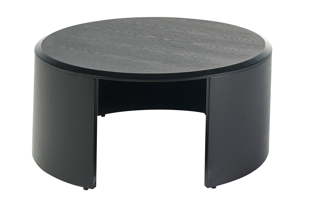 Mesa de centro de dise�o redonda de madera negra D80 cm ZAHRA