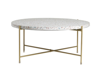 Mesa de centro de diseño redonda de terrazo y metal dorado 81 cm diám. MEZZO