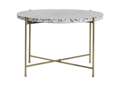 Mesa de centro de diseño redonda en terrazo y metal dorado 55 cm diám. MEZZO