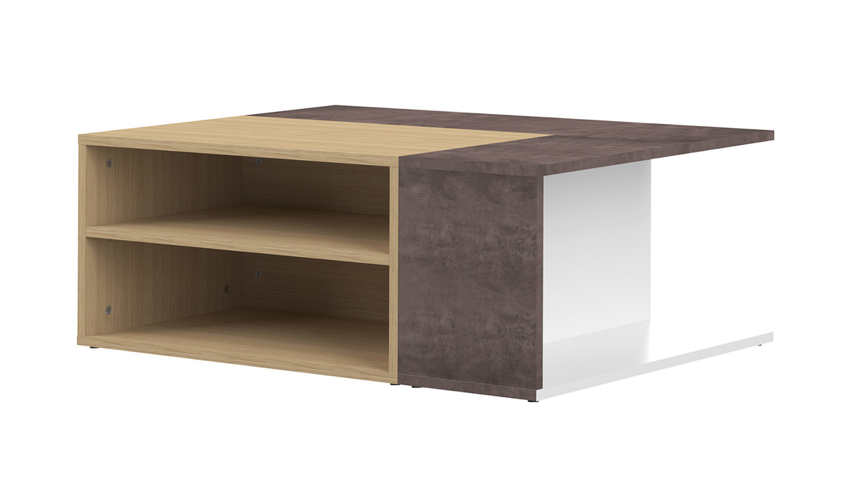 Mesa de centro de esquina moderna madera y gris imitacin cemento QUADRA