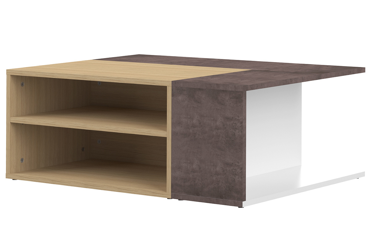 Mesa de centro de esquina moderna madera y gris imitacin cemento QUADRA