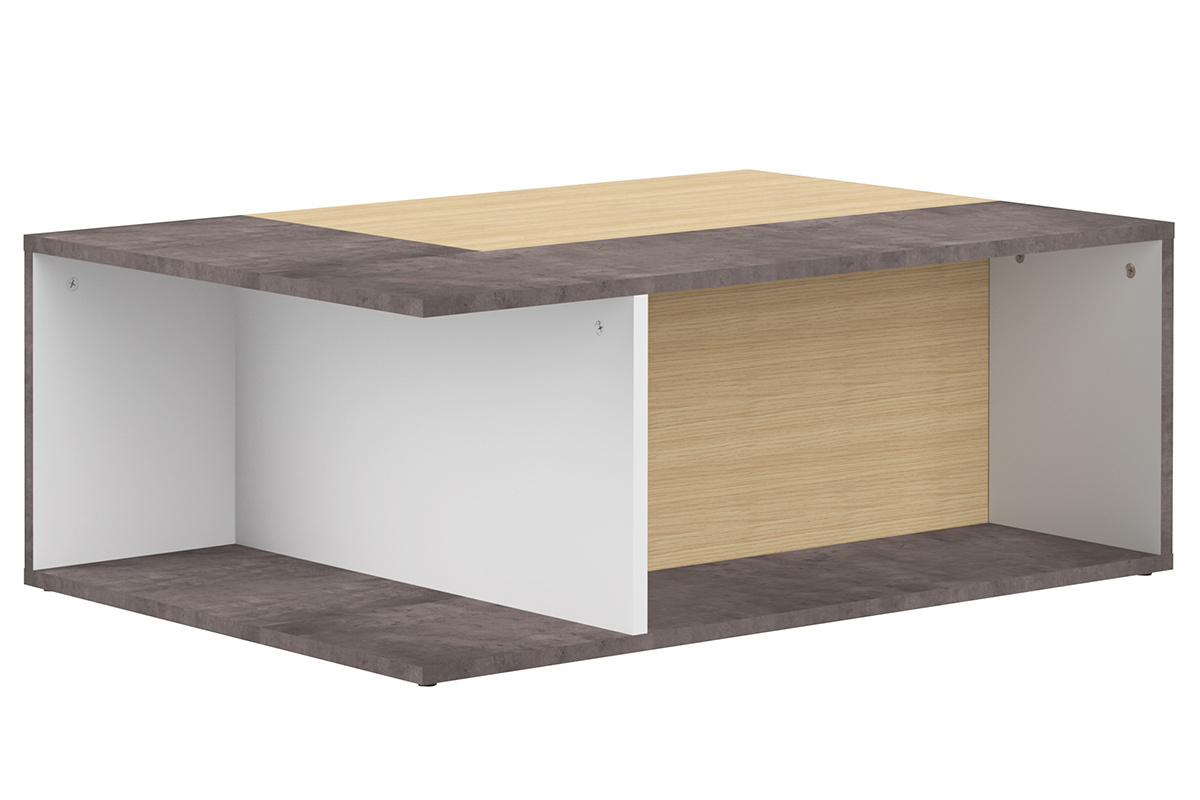 Mesa de centro de esquina moderna madera y gris imitacin cemento QUADRA