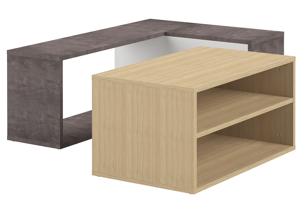Mesa de centro de esquina moderna madera y gris imitacin cemento QUADRA