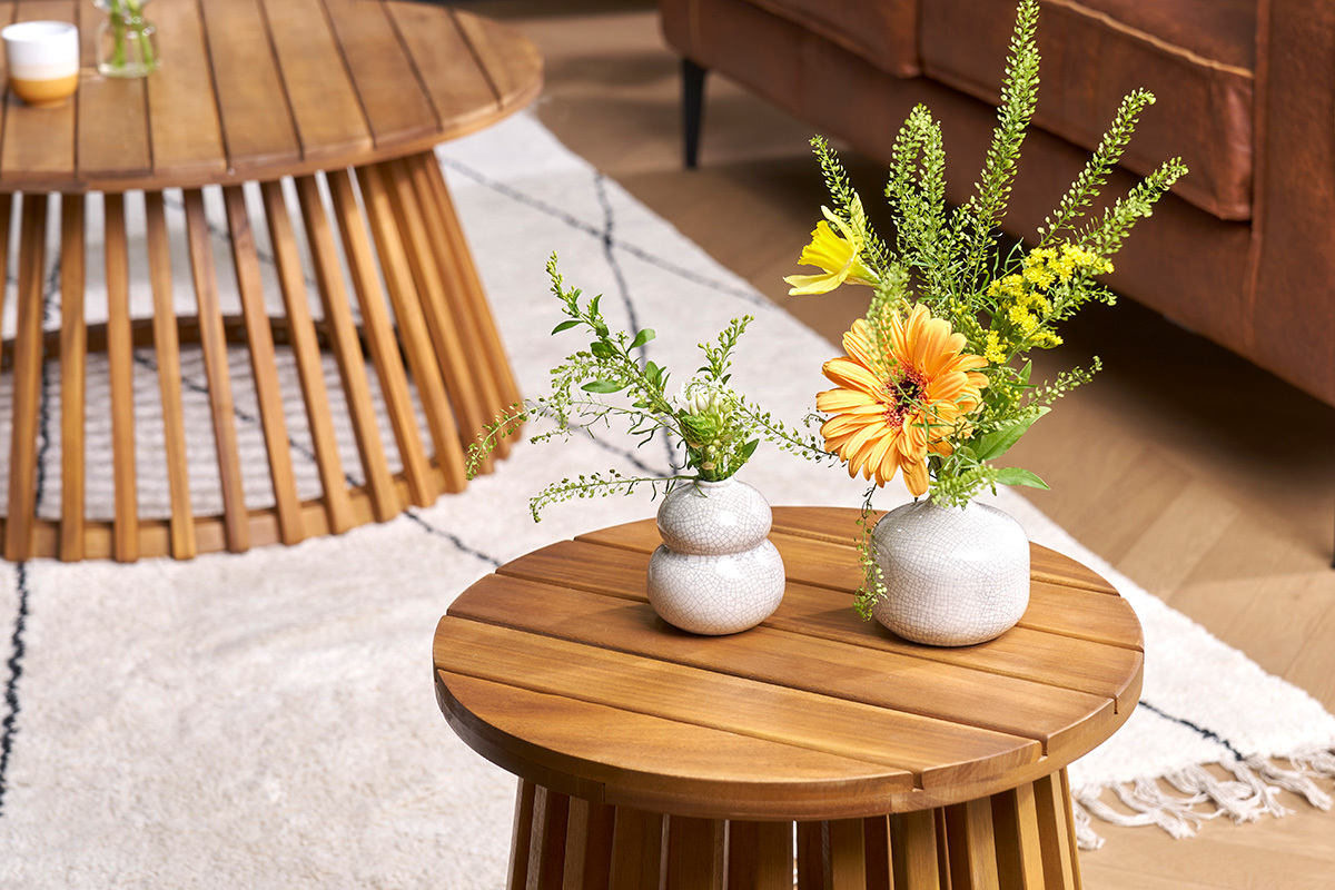 Mesa de centro de jardn redonda de madera maciza 40 cm - NASSAU